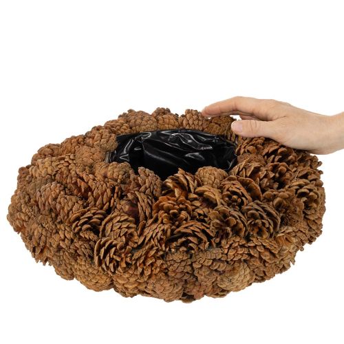 Apvalus kankorėžio vazonas sodinimui, 38 cm; apvalus kankorėžio vazonas, natūralios rudos spalvos, pagamintas iš kankorėžių, 38 cm x 14 cm | Floristik24.lt