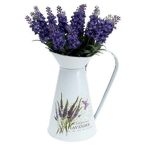 Floristik24 Cinko ąsotis su levandų motyvu balta H 22cm 1vnt