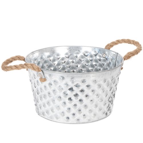 Cinko dubuo, dekoratyvinis dubuo, metalinis su virvės rankena, Ø22cm, aukštis12cm pirkti | Floristik24.lt