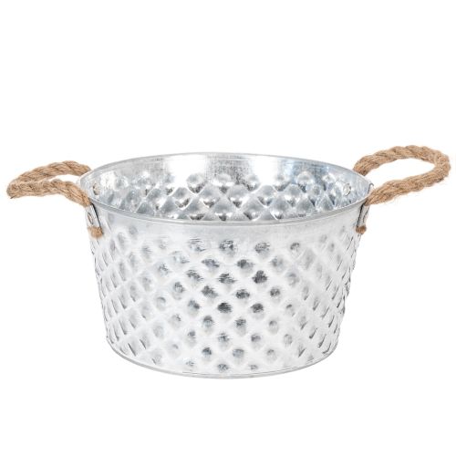 Cinko dubuo, dekoratyvinis dubuo, metalinis su virvės rankena, Ø22cm, aukštis12cm | Floristik24.lt
