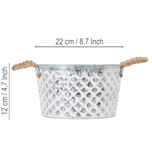 Cinko dubuo, dekoratyvinis dubuo, metalinis su virvės rankena, Ø22cm, aukštis12cm | Floristik24.lt