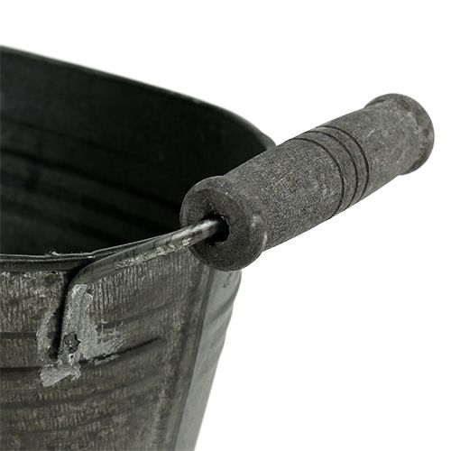 Floristik24 Cinko dubuo ovalus antikvarinis su medinėmis rankenomis 18cm x 10cm