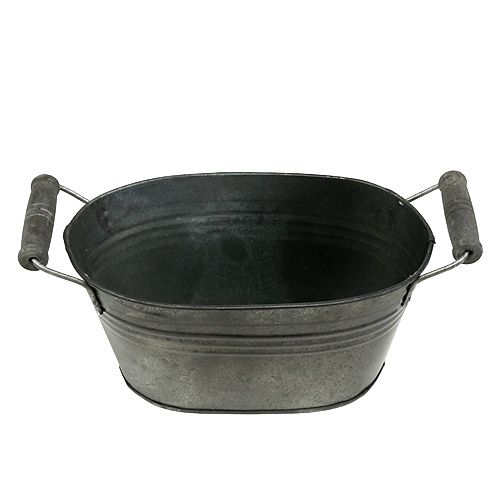 Floristik24 Cinko dubuo ovalus antikvarinis su medinėmis rankenomis 18cm x 10cm