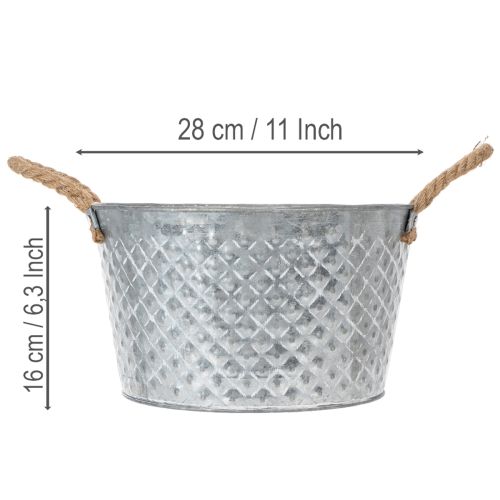 Apvalus cinko dubuo su virvinėmis rankenomis Ø28cm, aukštis16cm | Floristik24.lt