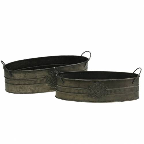 Floristik24 Dekoratyvinis dubuo antikvarinis ovalus cinkas 33,5cm / 29,5cm 2vnt