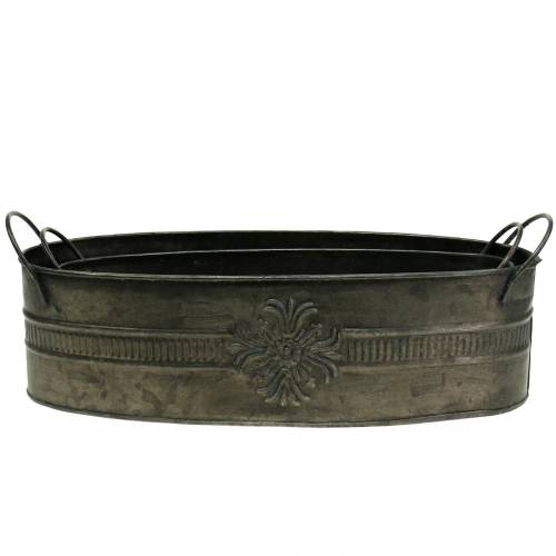 Floristik24 Dekoratyvinis dubuo antikvarinis ovalus cinkas 33,5cm / 29,5cm 2vnt