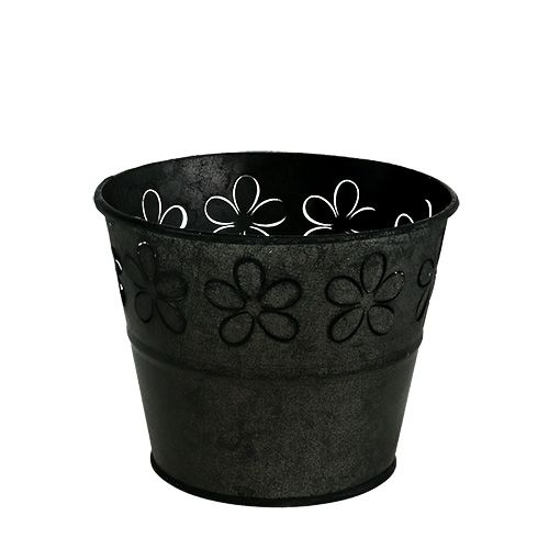 Floristik24 Cinko vazonas juodas su gėlėmis Ø10cm H8cm