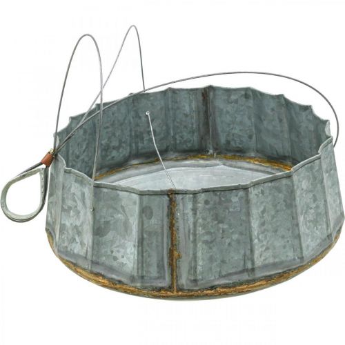 daiktų Gėlių krepšelis metalinis dekoratyvinis dubuo cinkas senovinis Ø25,5cm H8,5cm