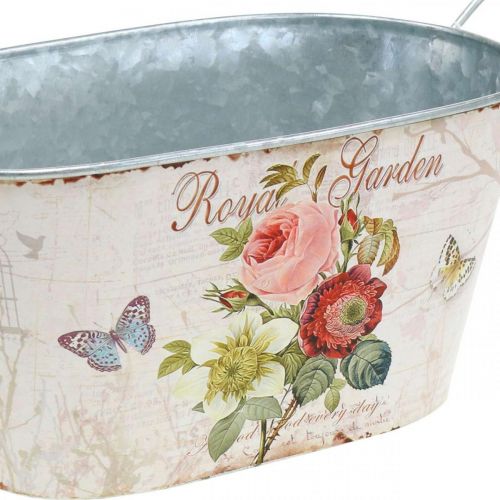 Floristik24 Cinko vazonas, metalinis indas su rankenomis, sodinamosios bijūnai L21cm A11cm