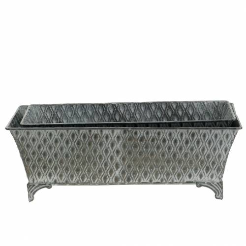 Floristik24 Cinko indas su deimantiniu raštu, kvadratinis senovinis 35,5 cm x 14,5 cm / 32,5 cm x 11,5 cm 2 vnt.
