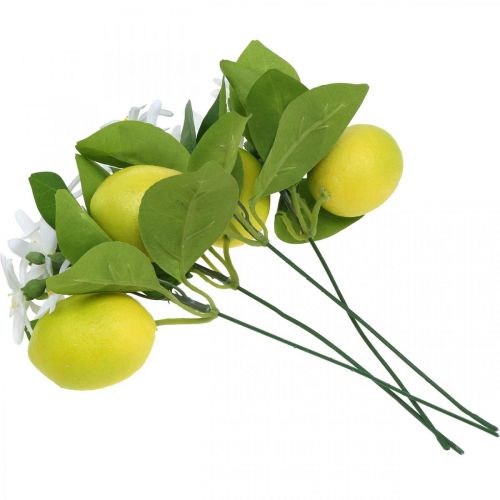 Floristik24 Deco šakelė citrina ir gėlės dirbtinė šakelė vasaros dekoracija 26cm 4vnt