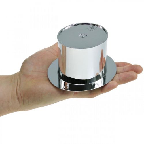 Floristik24 Cilindras sodinimui, Naujieji Metai, Dekoratyvinė kepurė, Naujųjų Metų išvakarių puošmena sidabrinė H6,5cm L12cm 9vnt.