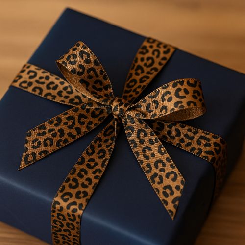 daiktų Šilkinė juostelė su leopardo raštu, ruda ir juoda, 15 mm, 18 m