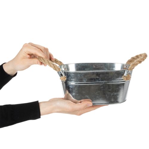 Metalinis dubuo su virvės rankenomis, sidabro spalvos, 22 cm aukščio, 10 cm aukščio | Floristik24.lt