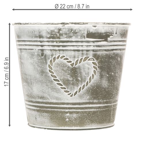 daiktų Metalinis gėlių vazonas „Shabby Chic“ su širdies formos raštu, Ø22 cm, aukštis 17,5 cm