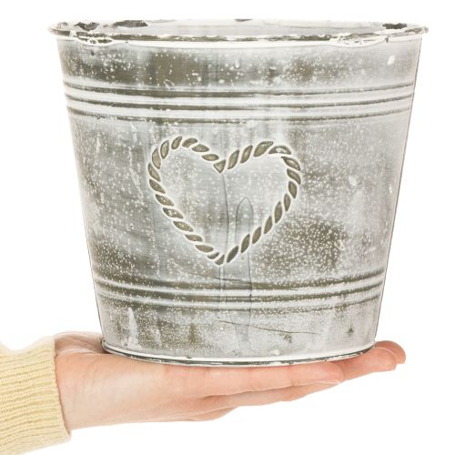 daiktų Metalinis gėlių vazonas „Shabby Chic“ su širdies formos raštu, Ø22 cm, aukštis 17,5 cm