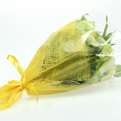 daiktų Gėlių maišelis džiuto raštas geltonas L36cm P25cm - 12cm 50 vnt