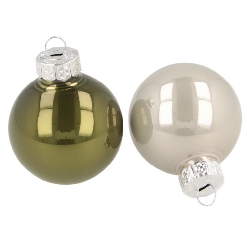 Floristik24 Mini kalėdiniai rutuliukai eglutei, stikliniai, žali, sidabriniai, 4 cm, 24 vnt.