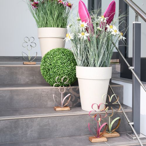 daiktų Dekoratyvinis stovas metalinis gėlių pagrindas žalias sidabras H29cm