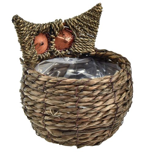 daiktų Dekoratyvinis pelėdos vazonas šiaudinis pilkai rudas 16×11cm