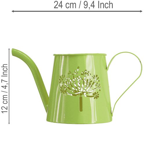 Dekoratyvinė metalinė laistytuvė, kiaulpienės rašto, žalia, 12 cm aukščio, 2 dalys, dekoratyvinė vaza, shabby chic stiliaus | Floristik24.lt