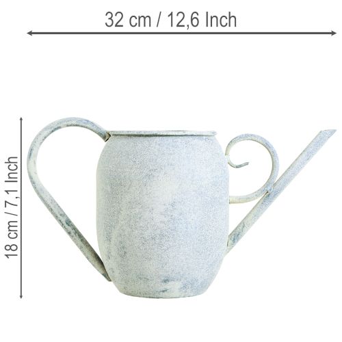 Dekoratyvinė laistytuvė, vintažinio metalo, balta, mėlyna, 32x11x18cm, dekoratyvinis aksesuaras | Floristik24.lt