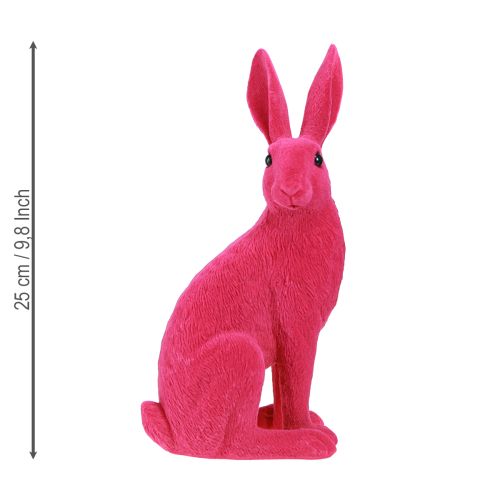 Floristik24 Dekoratyvinė zuikio sėdimoji figūrėlė Velykų zuikis flokuotas rožinis 12×9×25cm