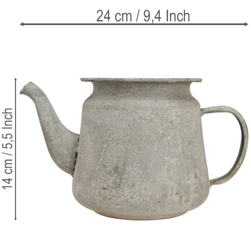 Dekoratyvinis metalinis arbatinukas, vintažinio stiliaus, pilkas, 24 × 14 × 14 cm, retro shabby chic stiliaus | Floristik24.lt