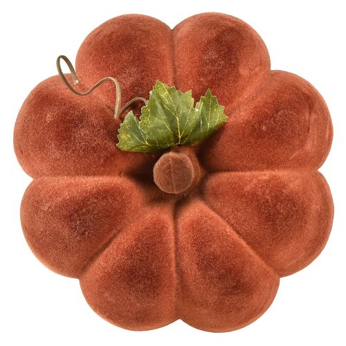 daiktų Dekoratyvinė moliūgų flokuota - rudeniška stalo puošmena stipriai raudonai ruda spalva 20cm 2vnt