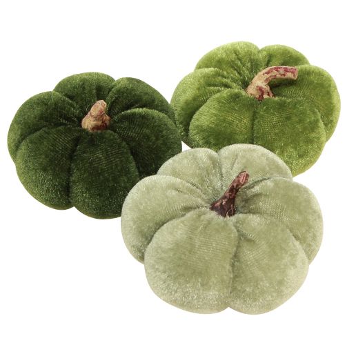 Floristik24 Dekoratyviniai moliūgai iš audinio aksominės žalios spalvos Ø7cm H4.5cm 9 vnt.