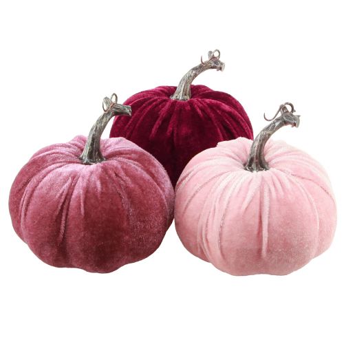 Dekoratyviniai moliūgai flokuoti bordo rožinė Ø13cm H11.5cm 3 vnt.