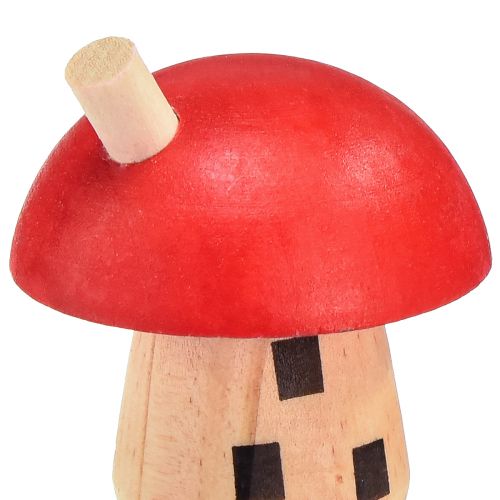daiktų Dekoratyviniai grybai medinis namelis raudonai oranžinė medinė puošmena 6×5cm 6vnt