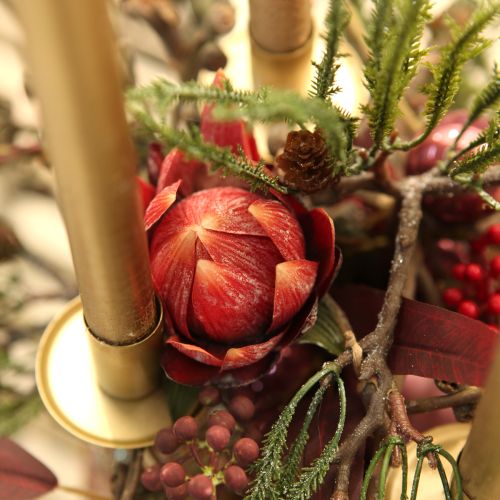 daiktų Dekoratyvinės dirbtinės gėlės Protea raudonai oranžinės 34 cm 3 vnt.