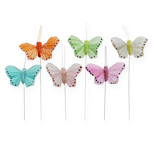 Floristik24 Plunksniniai drugeliai ant vielos, spalvoti 5,5cm 24vnt