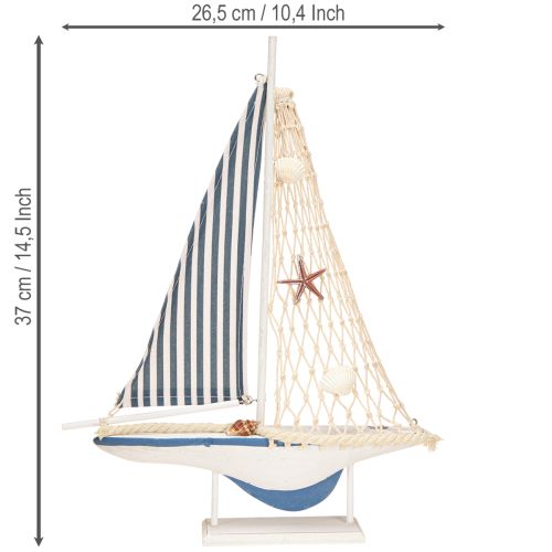daiktų Dekoratyvinės burlaivio medinės kriauklės balta mėlyna L26.5cm H37cm