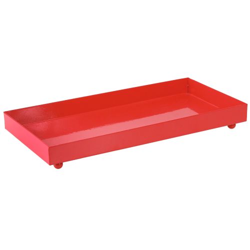 daiktų Dekoratyvinis padėklas stačiakampis raudonas metalinis padėklas su kojelėmis 30 × 15 cm
