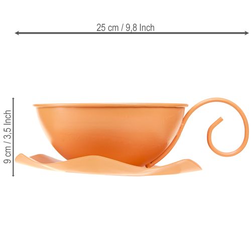 daiktų Dekoratyvinis puodelis Ø16cm H9cm su metaline lėkštute, oranžinis, 2 vnt.