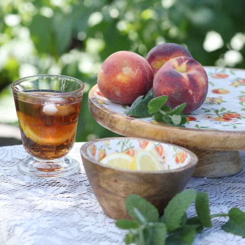 daiktų Dekoratyvinė lėkštė su pagrindu mango medienos persikų motyvu Ø26cm H9,5cm