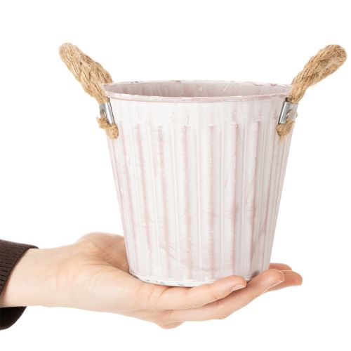 daiktų Dekoratyvinis vazonas, metalinis kibiras sodinimui, vazonas su rankenomis, rožinės/žalios/geltonos spalvos, „shabby chic“ Ø15 cm, aukštis 13 cm, 3 dalių rinkinys