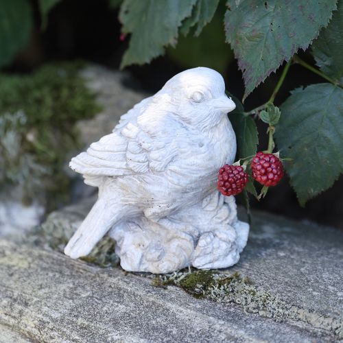 daiktų Dekoratyvinė paukščio figūrėlė, žvirblis, lieto akmens, baltai nuskalbta, aukštis 12,5 cm