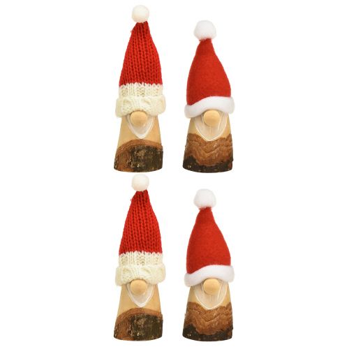 daiktų Dekoratyvinis nykštukas medinis kalėdinis nykštukas su kepure raudona natural 10/12cm 4vnt