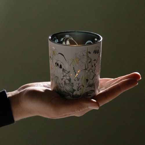 daiktų Dekoratyvinis stiklinis žibintas su lapo raštu stilingam namų akcentui, 8 cm, 4 vnt.