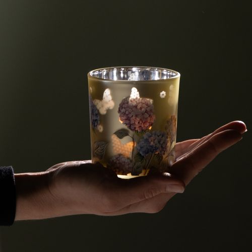 daiktų Dekoratyvinis stiklinis žibintas su gėlių raštu stilingam namų akcentui, 8 cm, 4 vnt.