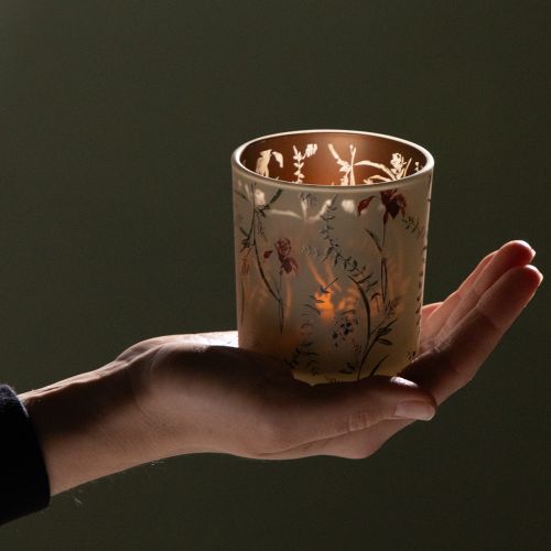 daiktų Dekoratyvinis stiklinis žibintas su gėlių motyvu atmosferiniams namų akcentams, 8 cm, 4 vnt.