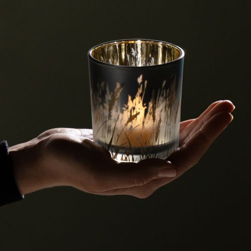 daiktų Dekoratyvinis stiklinis žibintas su žolės raštu atmosferiniams kambario akcentams, mėlynas, 8 cm, 4 vnt.