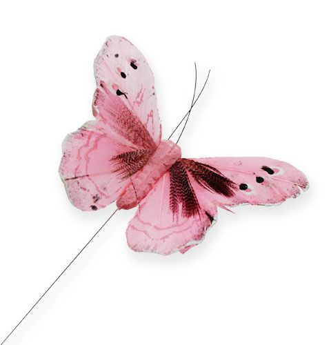 daiktų Deko drugelis ant vielos rožinis 8cm 12vnt