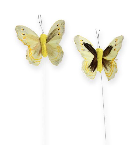Floristik24 Dekoratyvinis drugelis ant vielos geltonas 8cm 12vnt