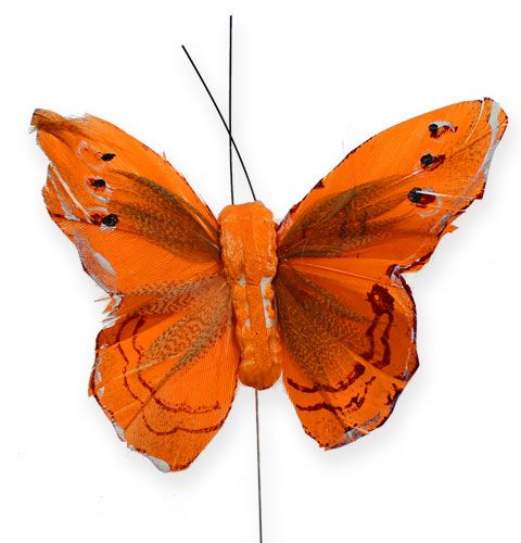 daiktų Dekoratyvinis drugelis ant vielos oranžinis 8cm 12vnt