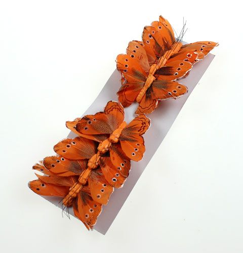 daiktų Dekoratyvinis drugelis ant vielos oranžinis 8cm 12vnt