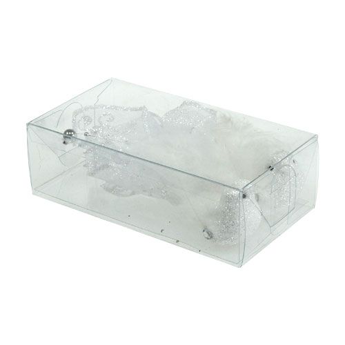 Floristik24 Dekoratyvinis paukštis ant segtuko su blizgučiais baltais 14cm 2vnt